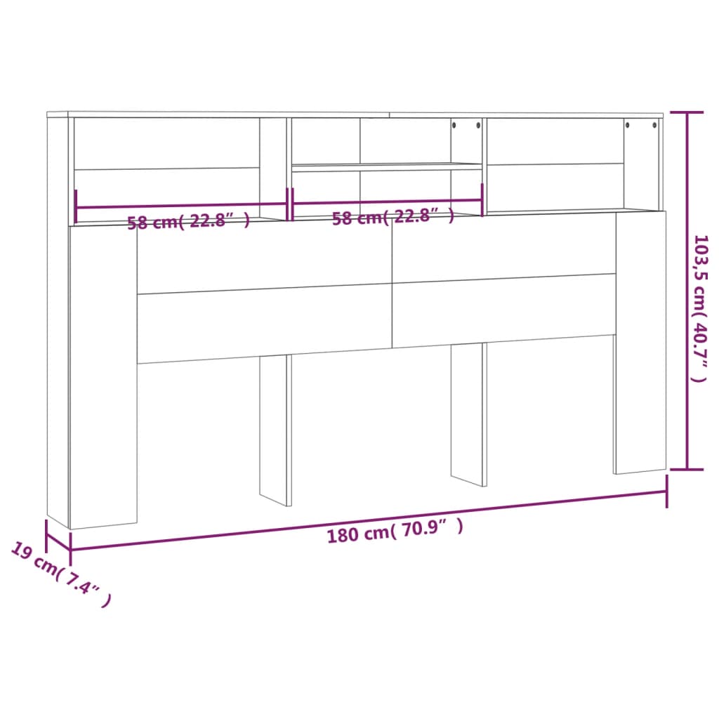 Mueble cabecero negro 180x19x103,5 cm vidaXL