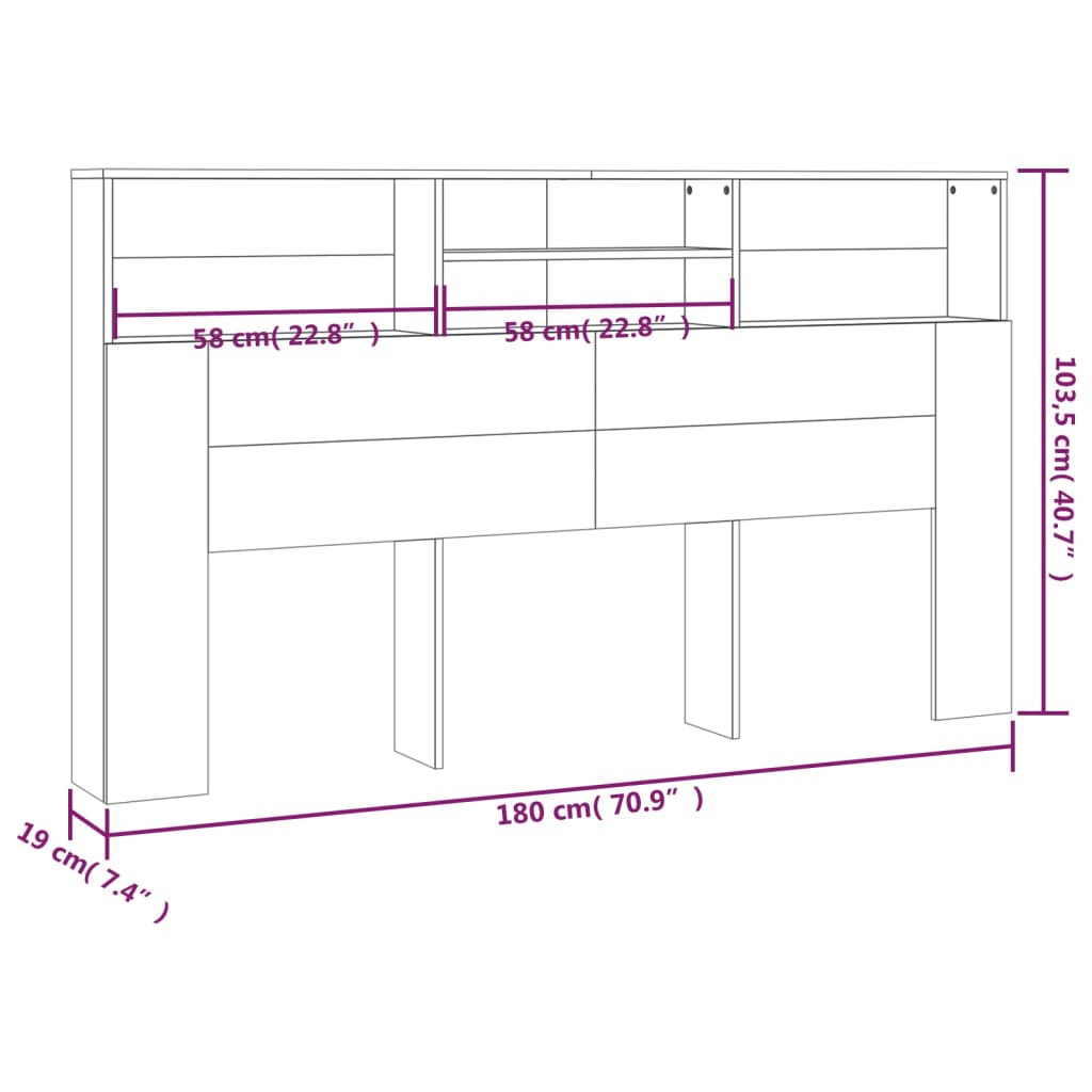 Mueble cabecero color roble Sonoma 180x19x103,5 cm vidaXL