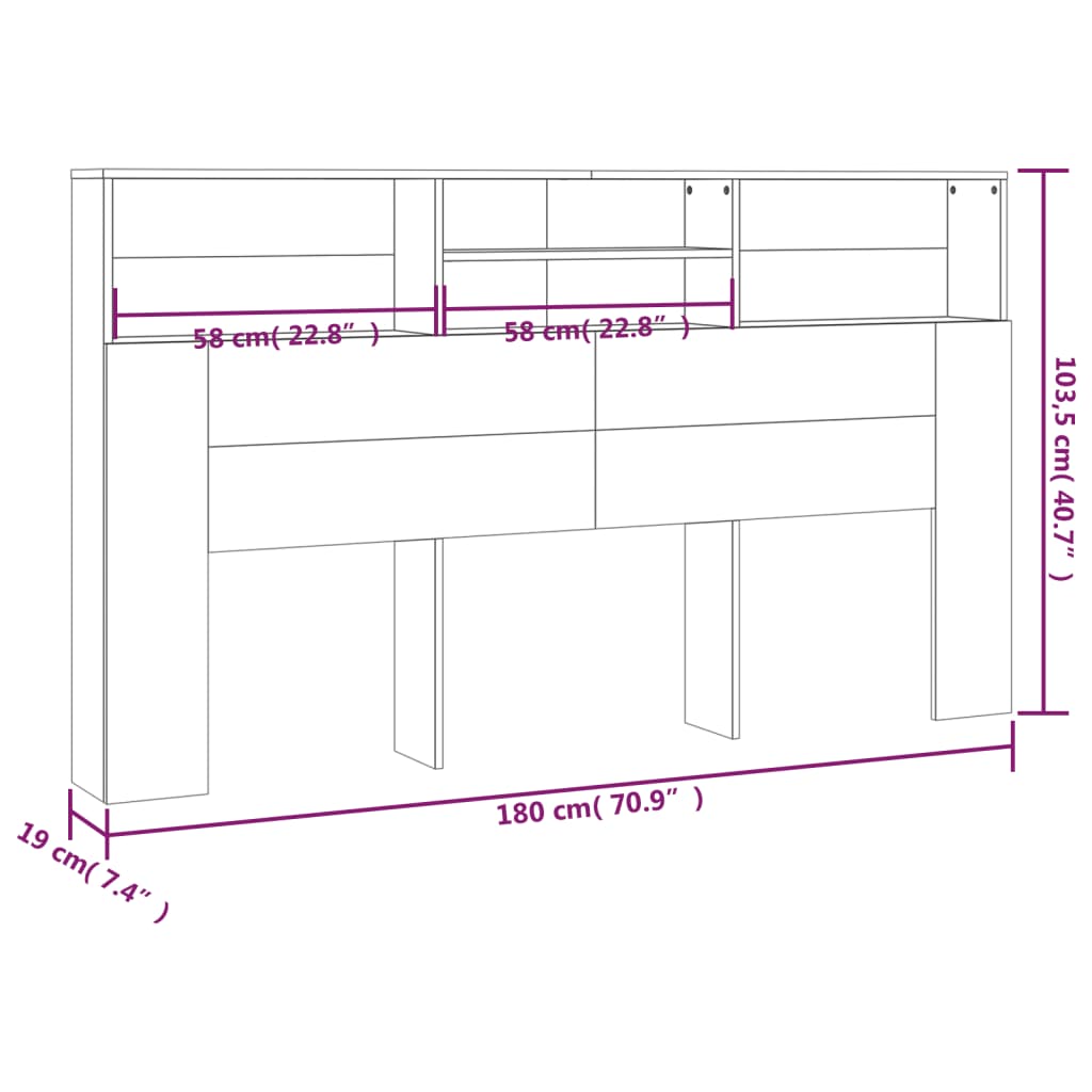 Mobile con testiera grigio cemento 180x19x103,5 cm v6693 - Vetonek