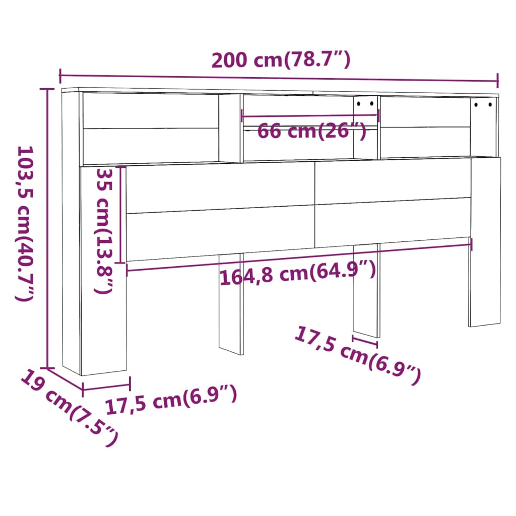Mobile con testiera nera 200x19x103,5 cm v6730 - Vetonek