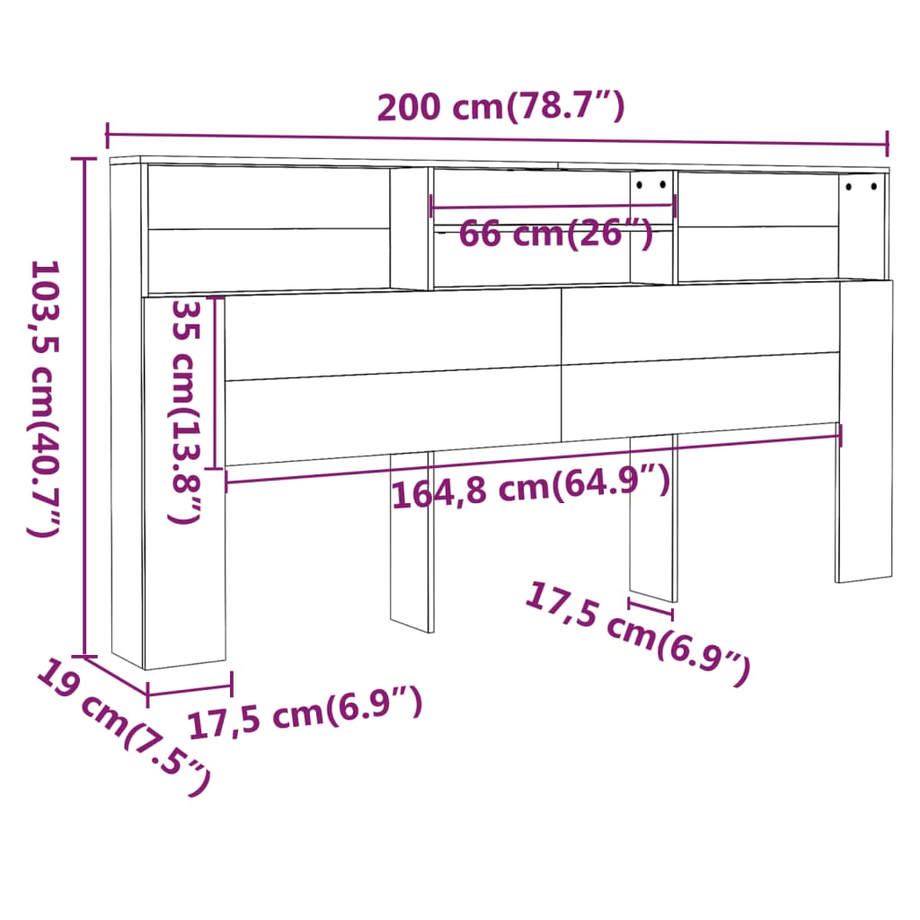 Mobile con testiera grigio cemento 200x19x103,5 cm v6754 - Vetonek