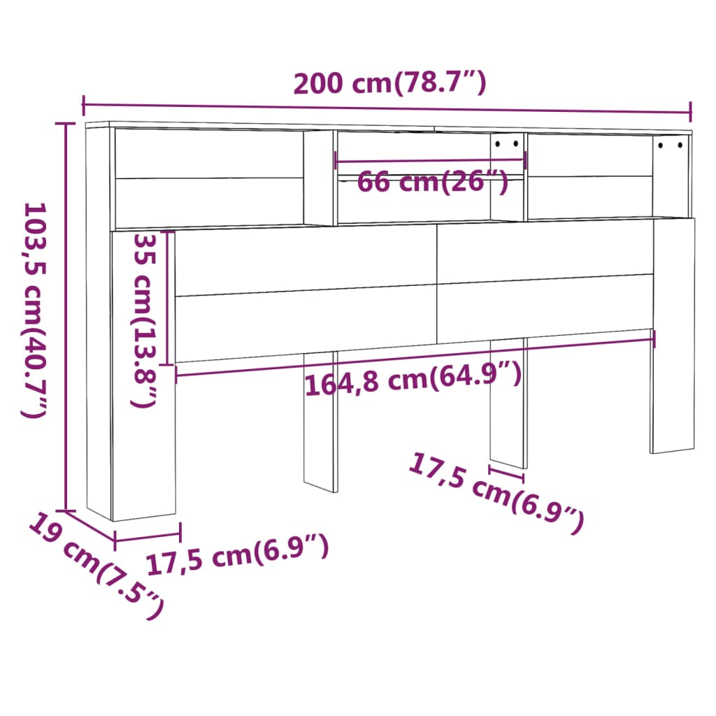 Mueble cabecero blanco brillante 200x19x103,5 cm vidaXL