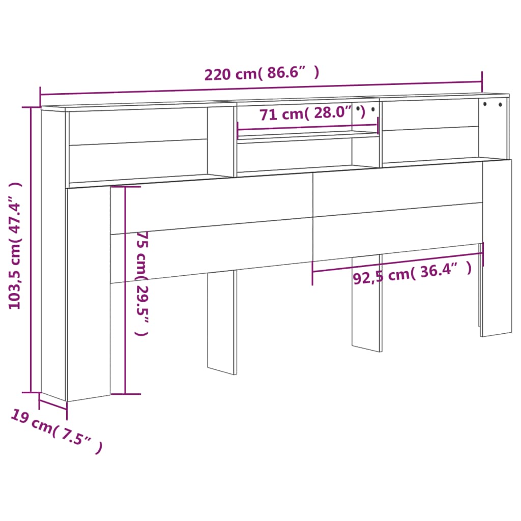 Mueble cabecero blanco brillante 220x19x103,5 cm vidaXL