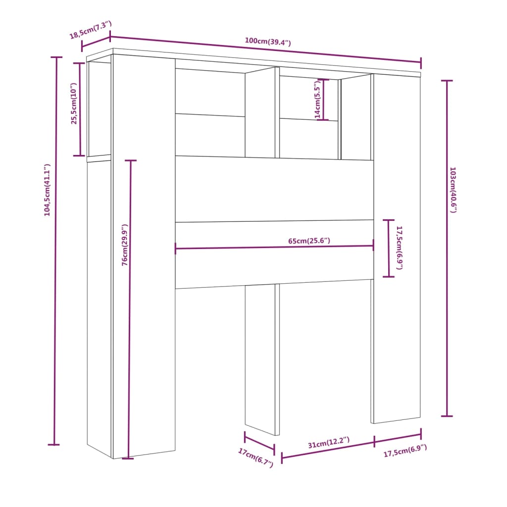 Mueble cabecero color roble Sonoma 100x18,5x104,5 cm vidaXL