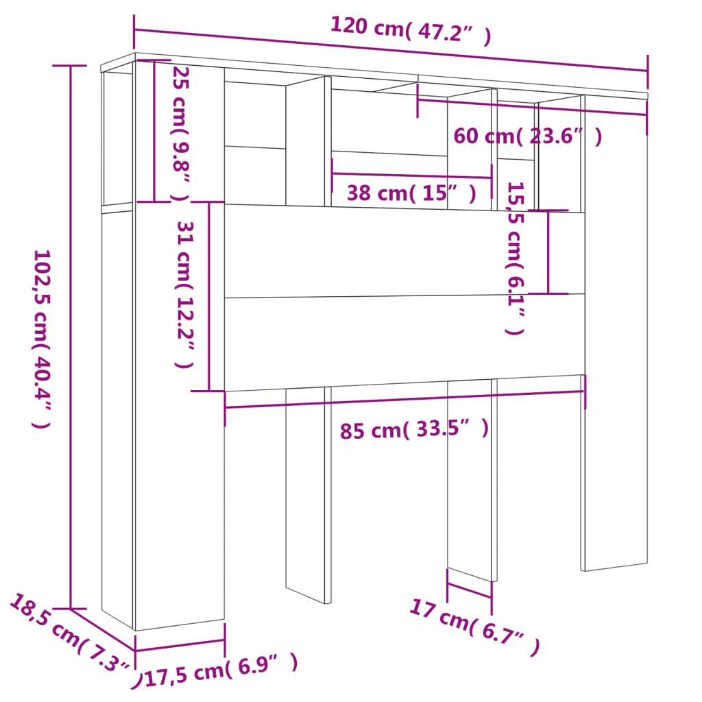 Mobile con testiera nera 120x18,5x102,5 cm v6914 - Vetonek