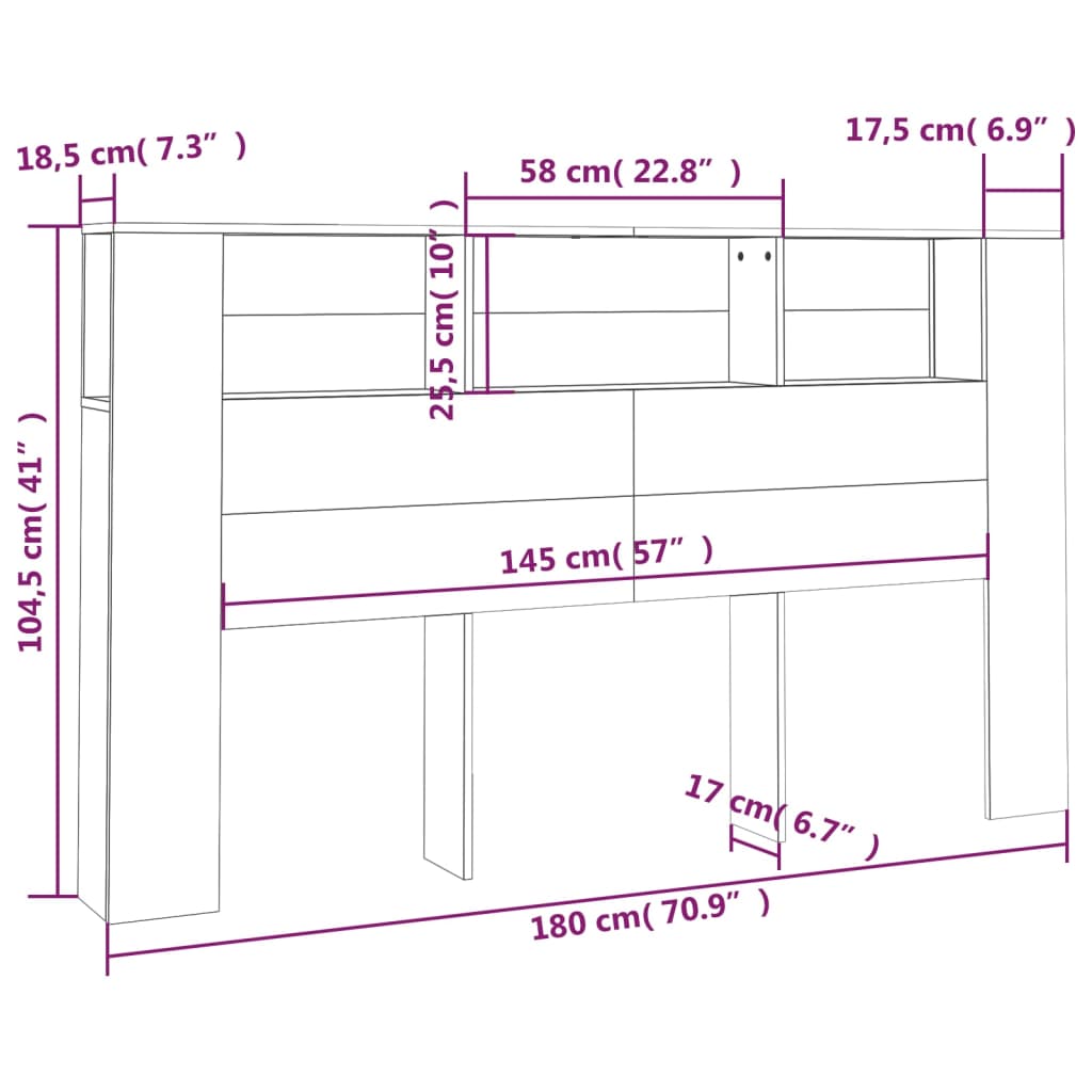 Mueble cabecero negro 180x18,5x104,5 cm vidaXL