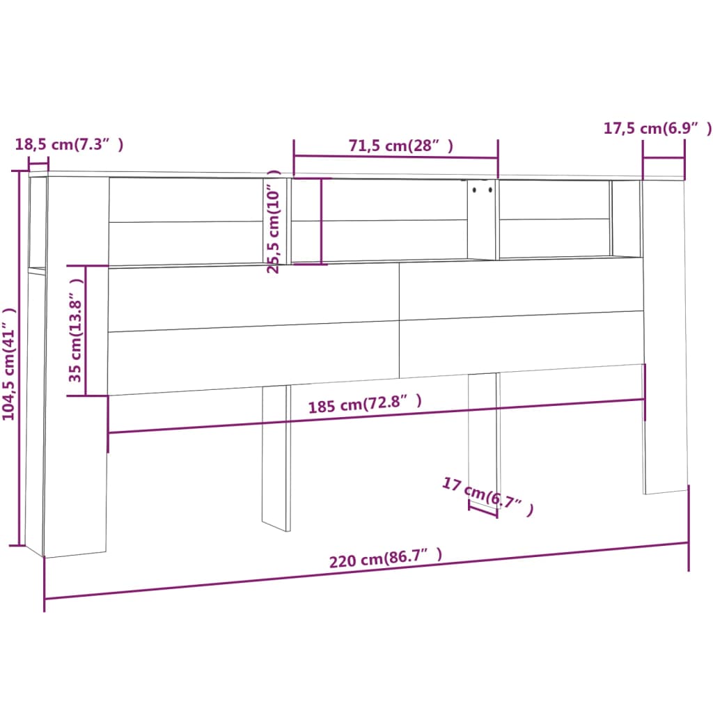 Mobile con testiera nera 220x18,5x104,5 cm v7218 - Vetonek