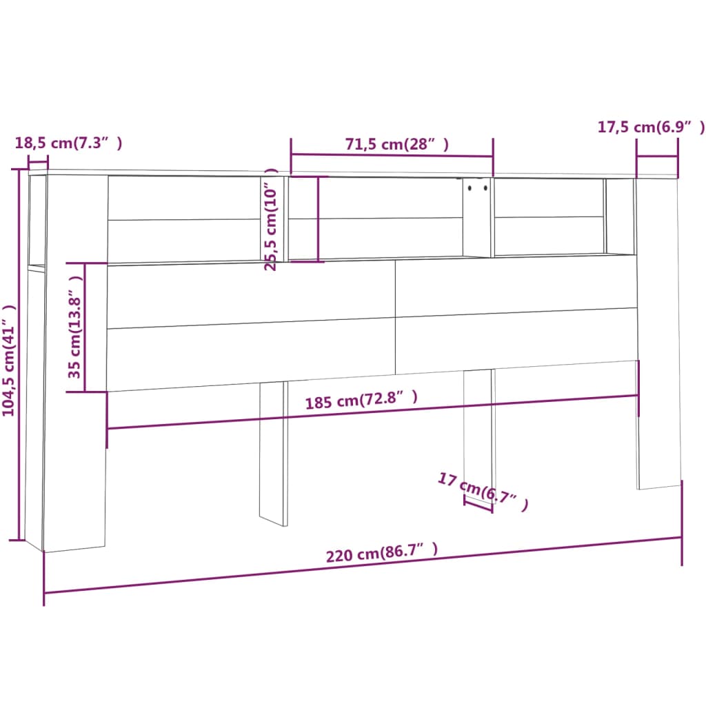 Mueble cabecero blanco brillante 220x18,5x104,5 cm vidaXL