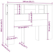Mobile con testiera in rovere affumicato 140x18,5x104,5 cm v8949 - Vetonek