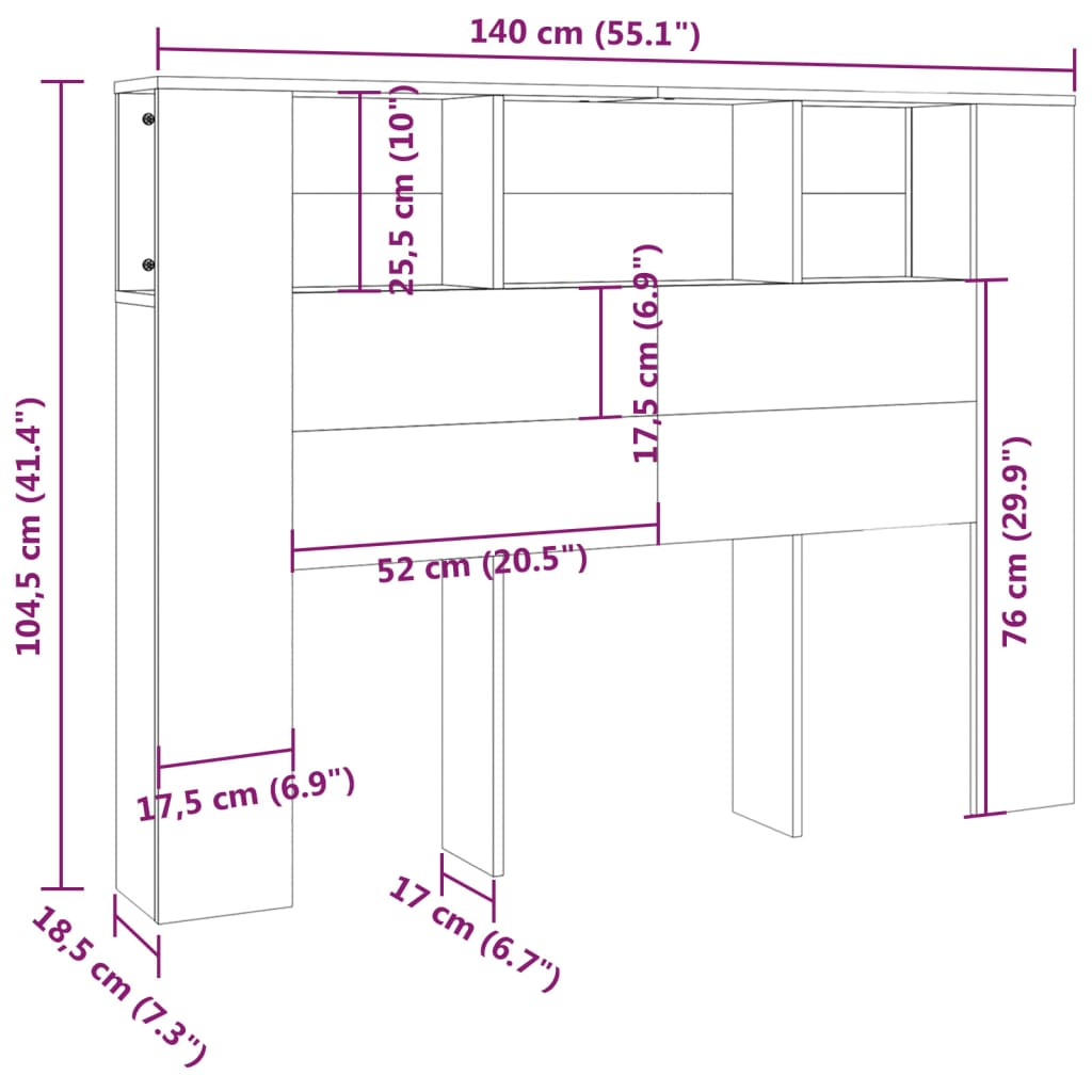 Mobile con testiera in rovere affumicato 140x18,5x104,5 cm v8949 - Vetonek