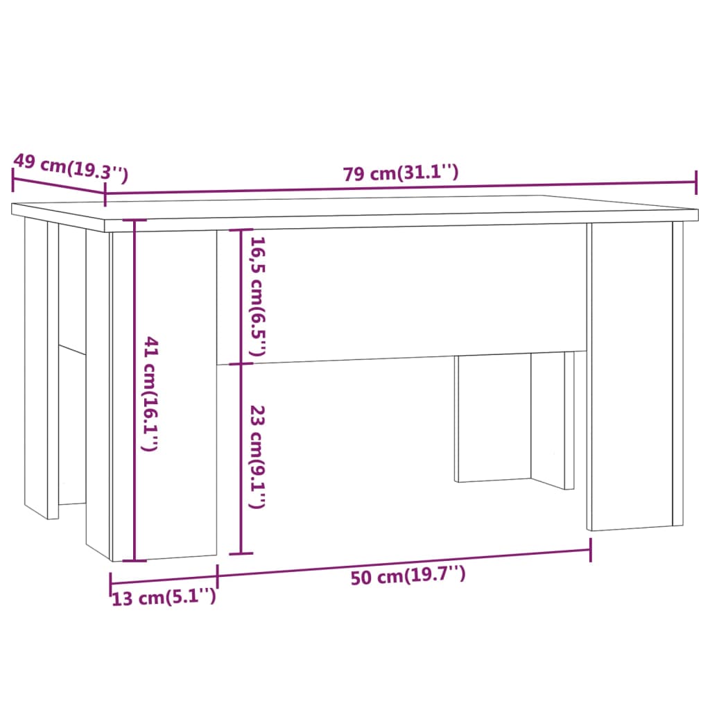 Mesa de centro madera de ingeniería blanco brillo 79x49x41 cm vidaXL