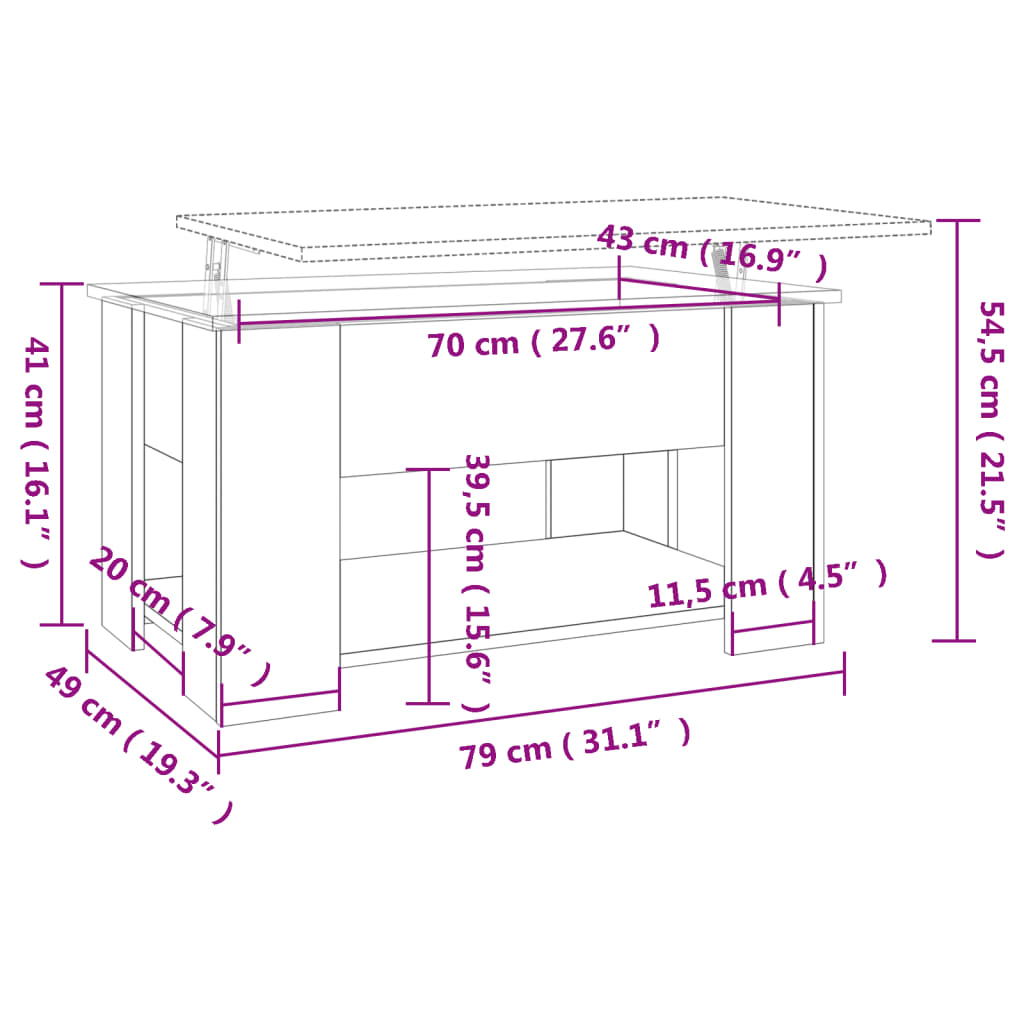 Mesa de centro madera de ingeniería blanco brillo 79x49x41 cm vidaXL