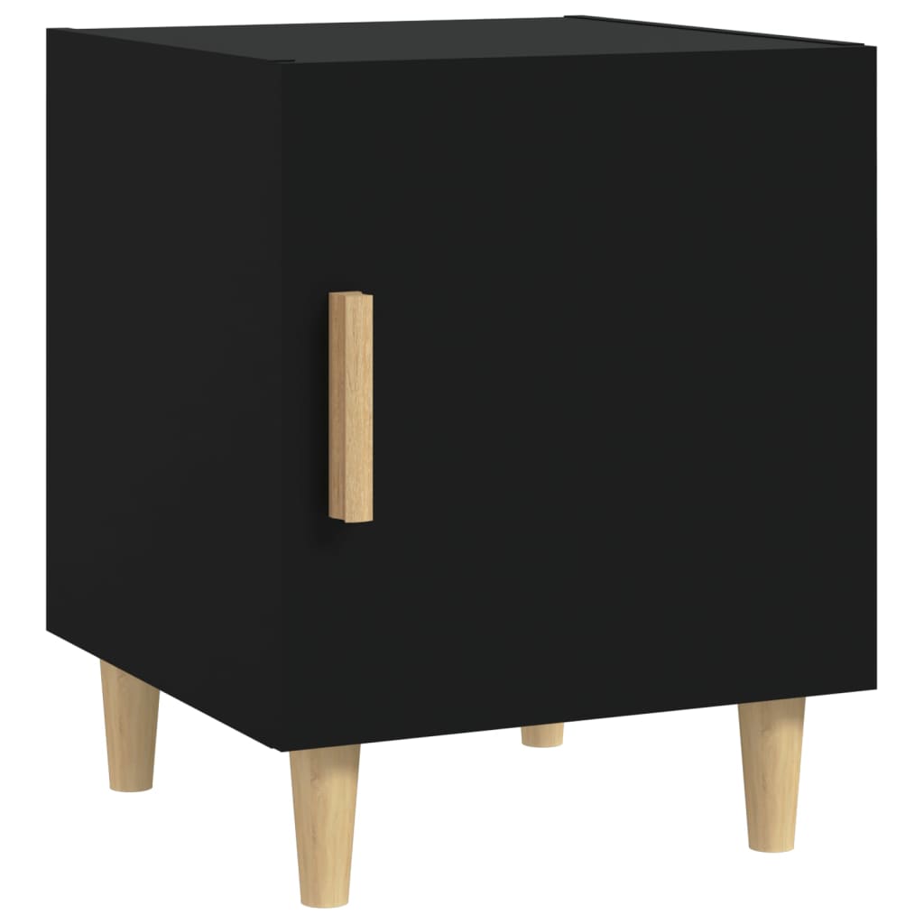 Black wooden bedside tables