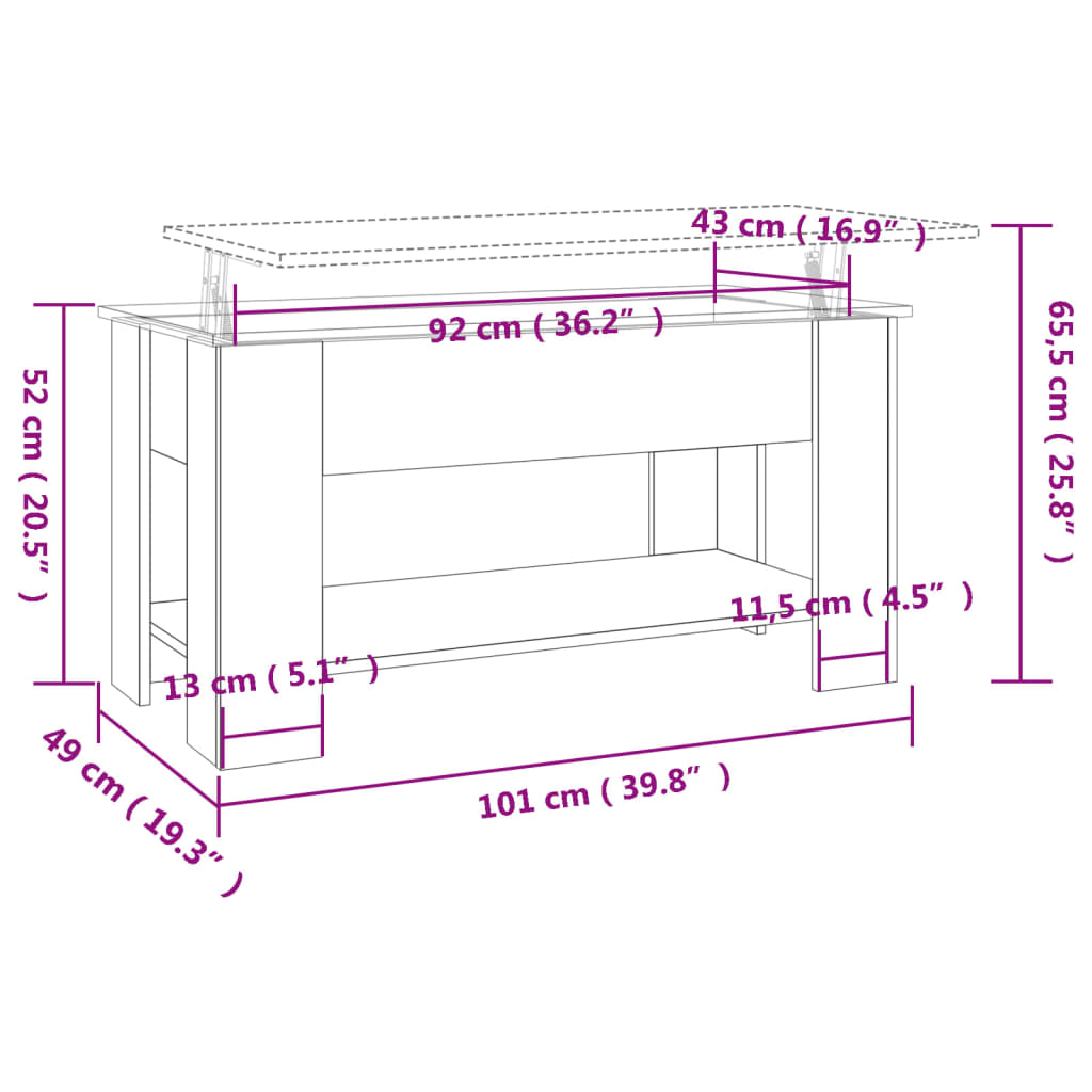 Smoked oak engine center table 101x49x52 cm