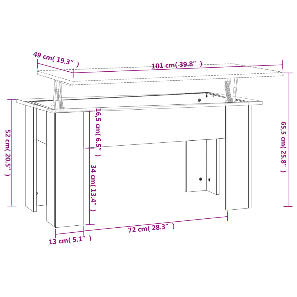 Mesa de centro madera de ingeniería gris Sonoma 101x49x52 cm