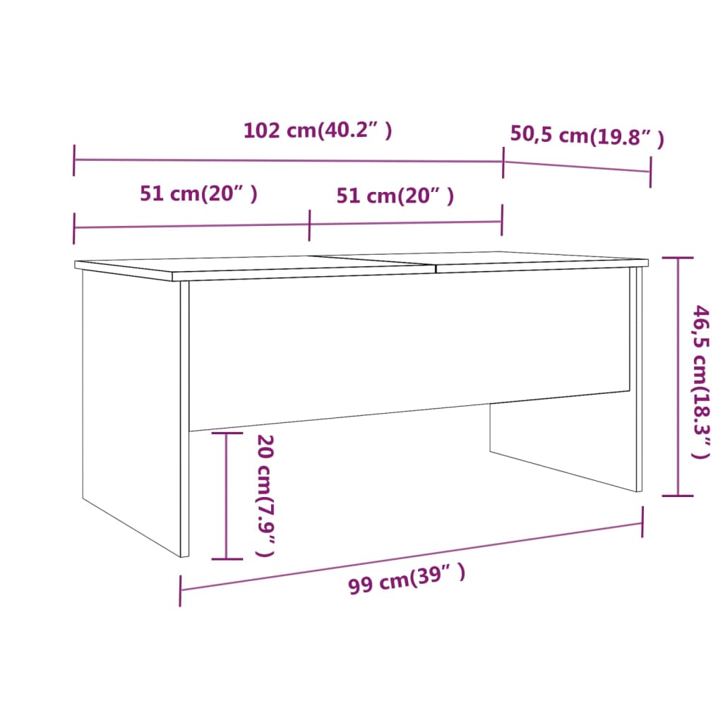 Mesa de centro madera de ingeniería gris Sonoma 102x50,5x46,5cm