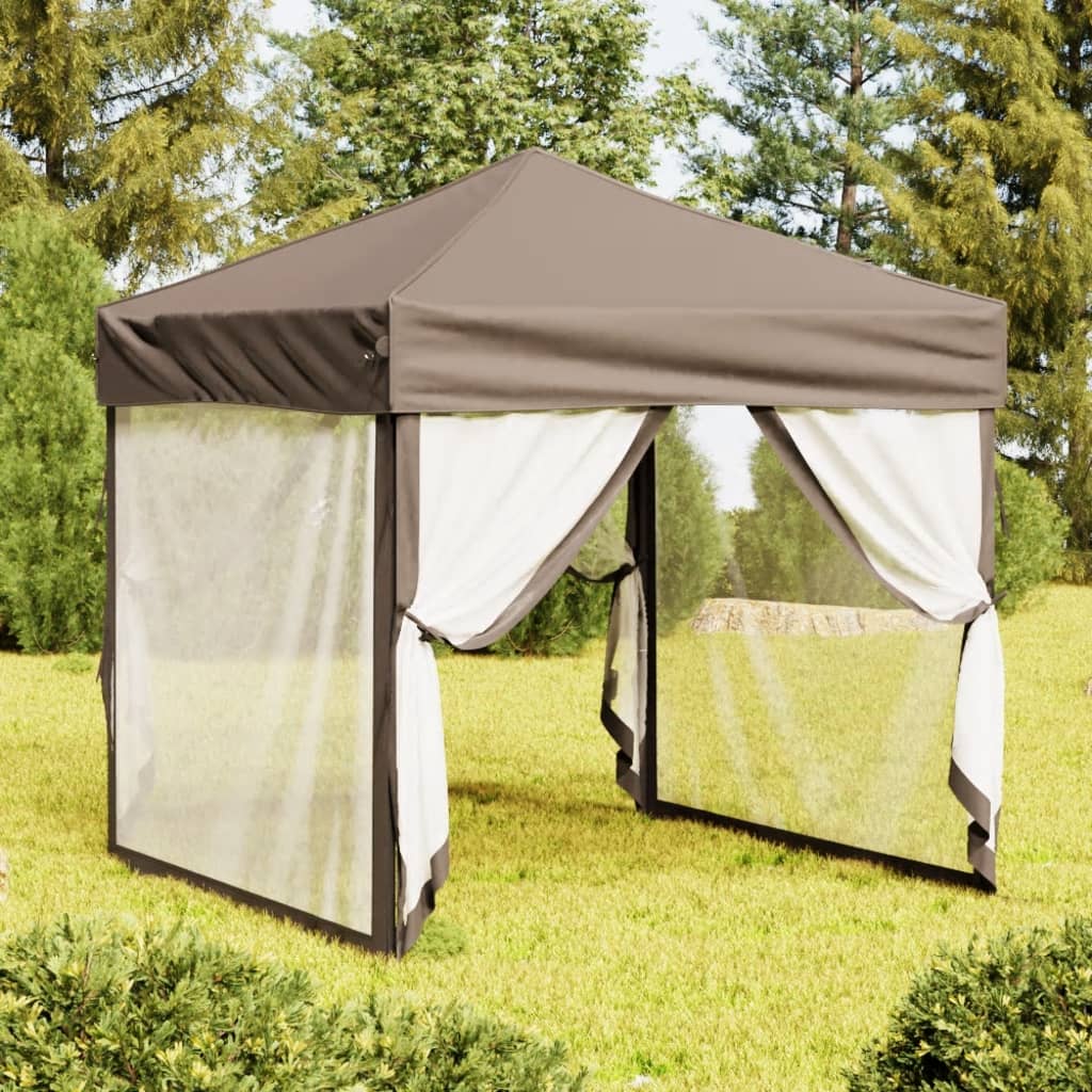 Vetonek Carpa para fiestas plegable con paredes gris taupé 2x2 m