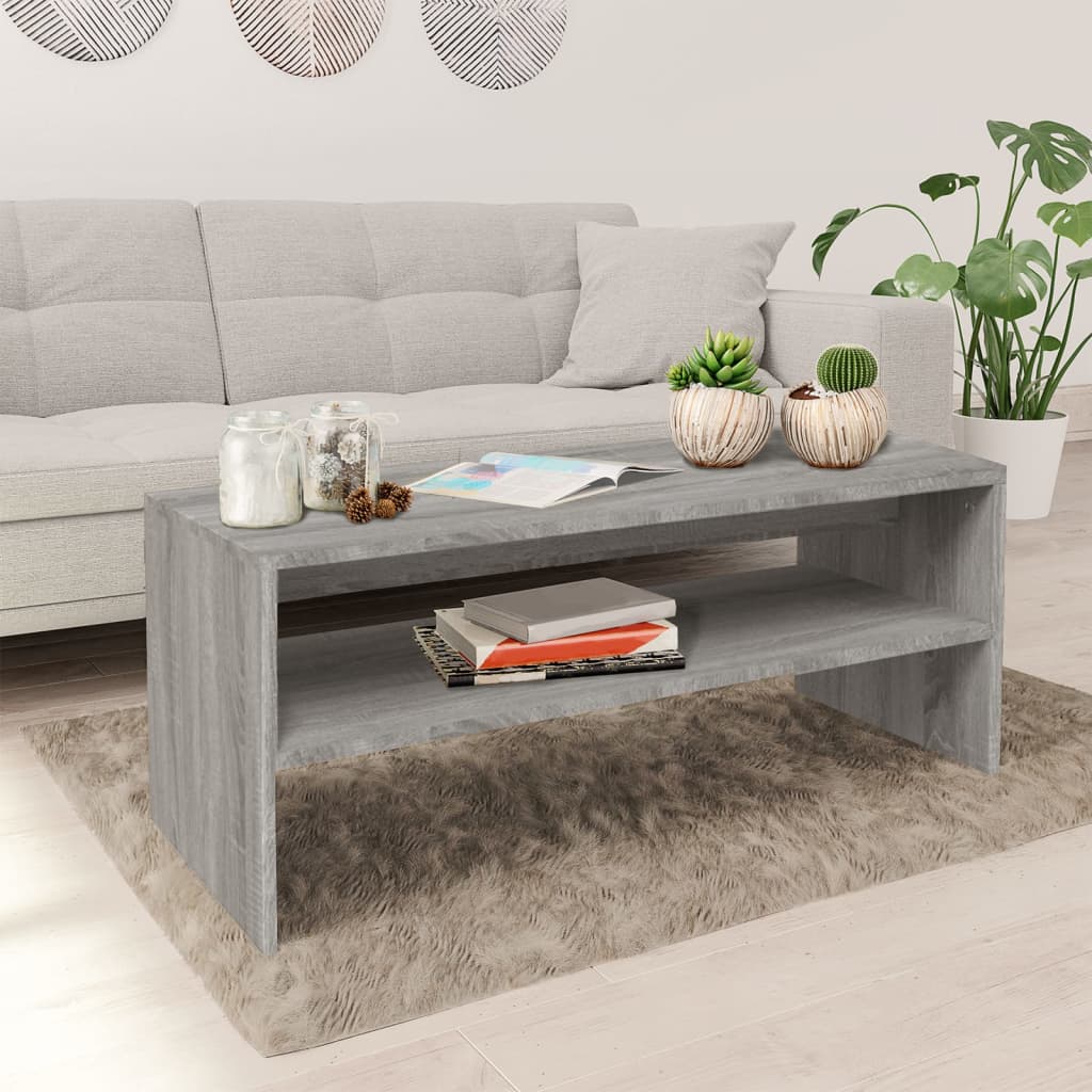 Vetonek Mesa de centro madera contrachapada gris Sonoma 100x40x40 cm