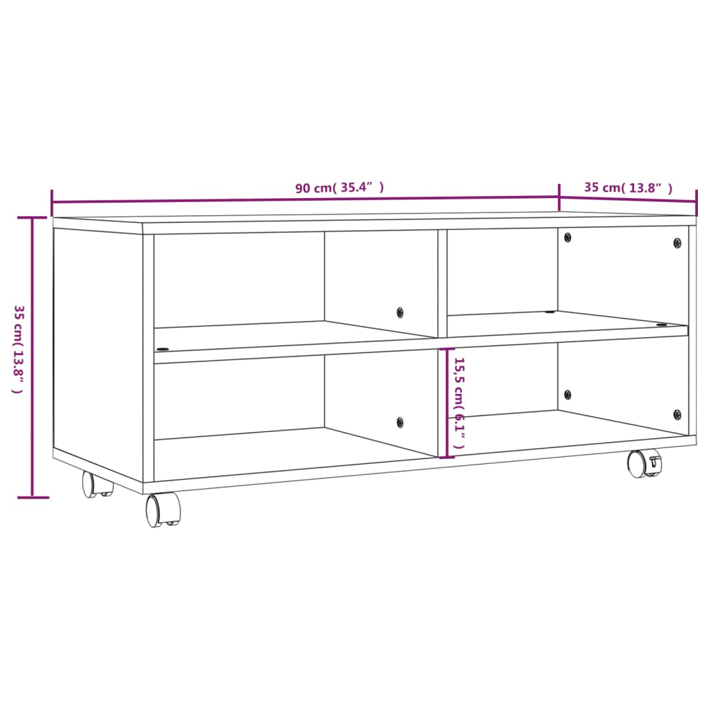 Mueble TV con ruedas madera contrachapada roble humo 90x35x35cm