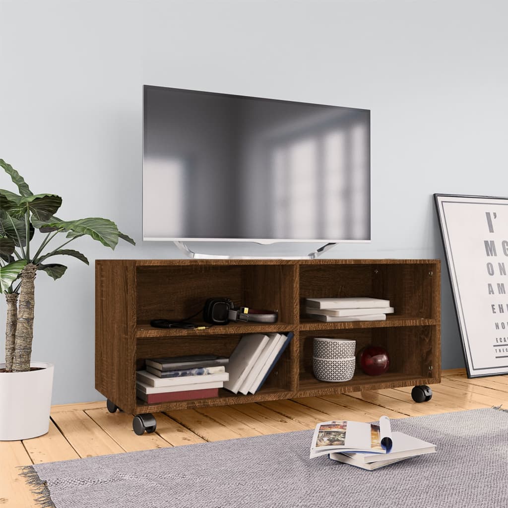 Vetonek Mueble TV ruedas madera contrachapada roble marrón 90x35x35 cm