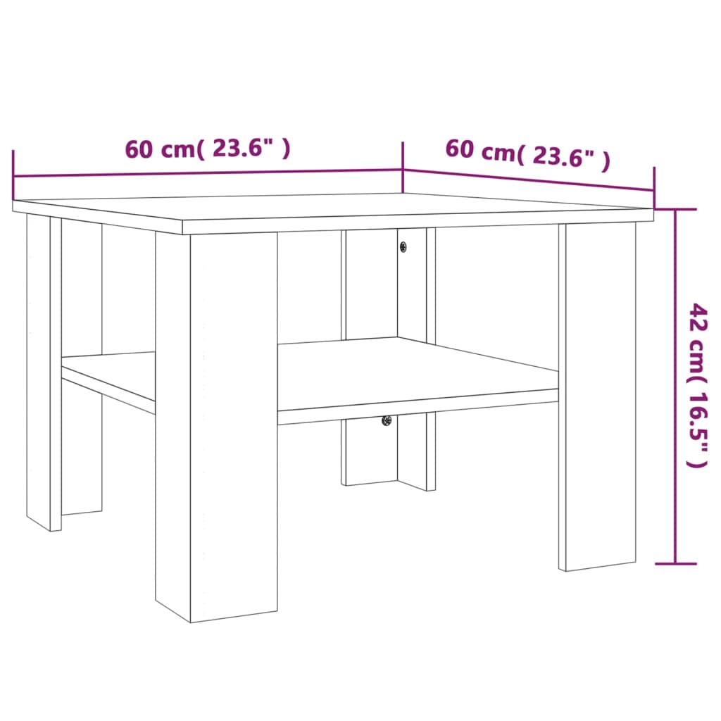 Mesa de centro madera roble ahumado 60x60x42 cm