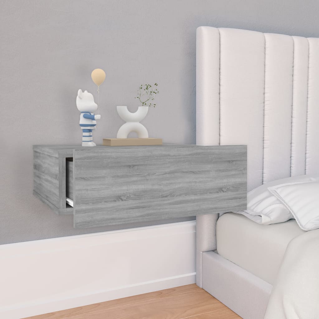 Mesita de noche flotante 2 uds madera gris Sonoma 40x30x15 cm - Vetonek