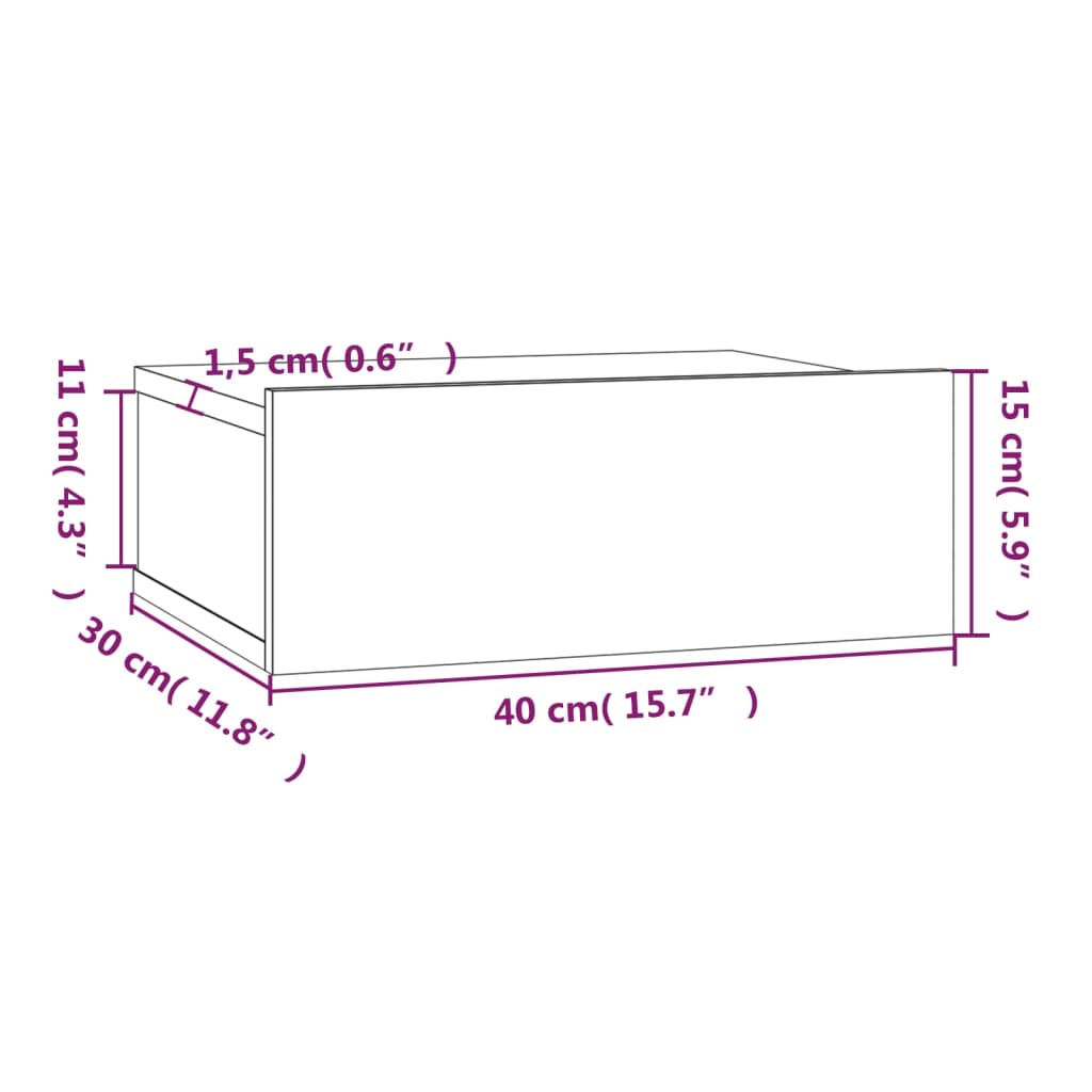 Mesita de noche flotante 2 uds madera gris Sonoma 40x30x15 cm - Vetonek