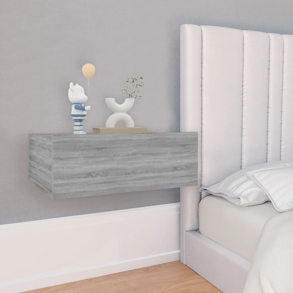 Vetonek Mesita de noche flotante 2 uds madera gris Sonoma 40x30x15 cm