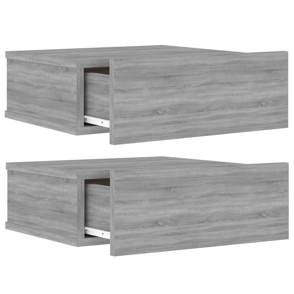 Mesita de noche flotante 2 uds madera gris Sonoma 40x30x15 cm - Vetonek