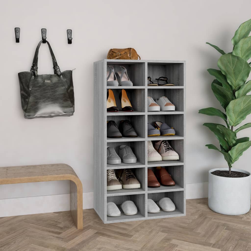 Vetonek Mueble zapatero madera contrachapada gris Sonoma 54x34x100,5 cm