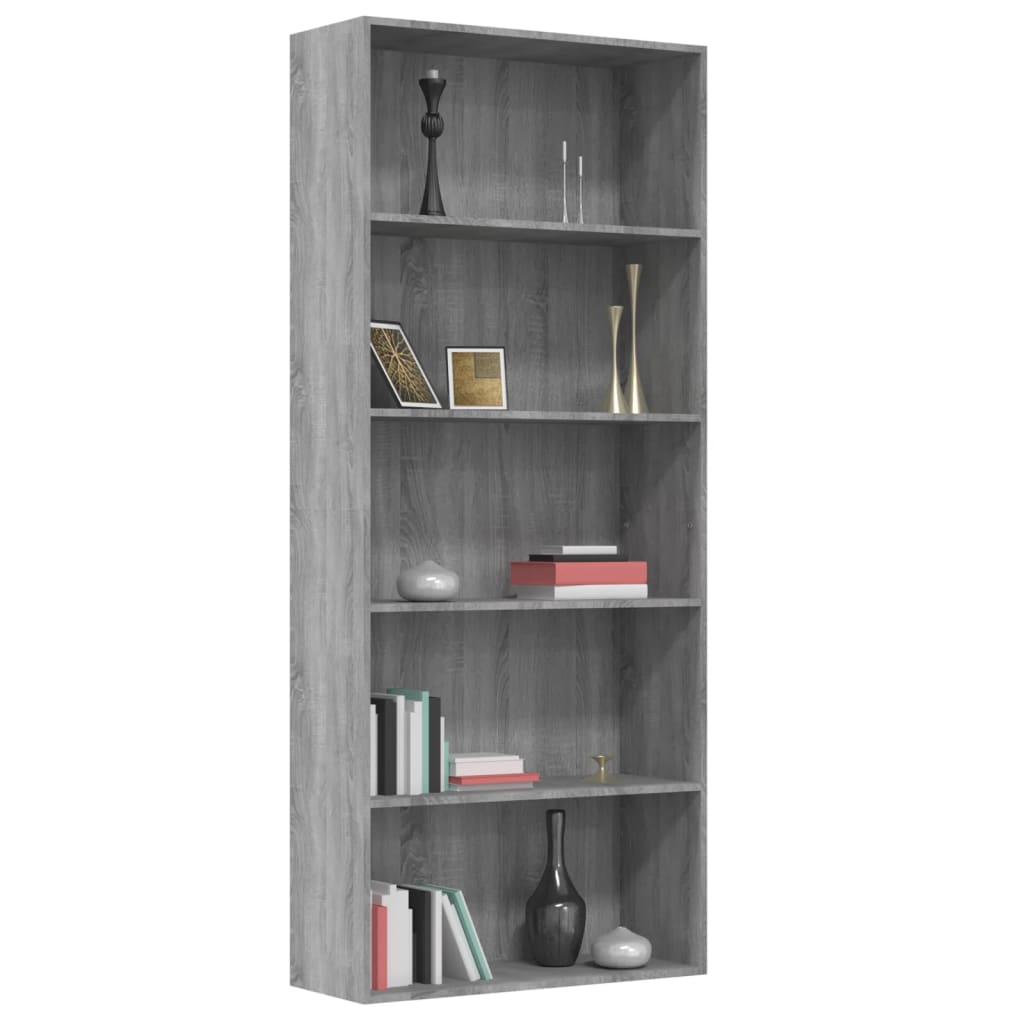 5 floors shelf gray wood 80x30x189cm