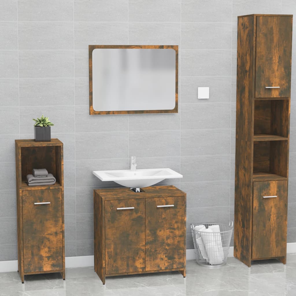 Vetonek Set de muebles de baño madera contrachapada color roble ahumado