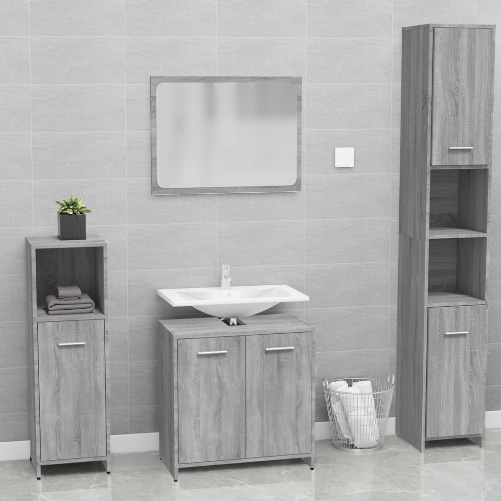 Vetonek Set de muebles de baño madera contrachapada gris Sonoma