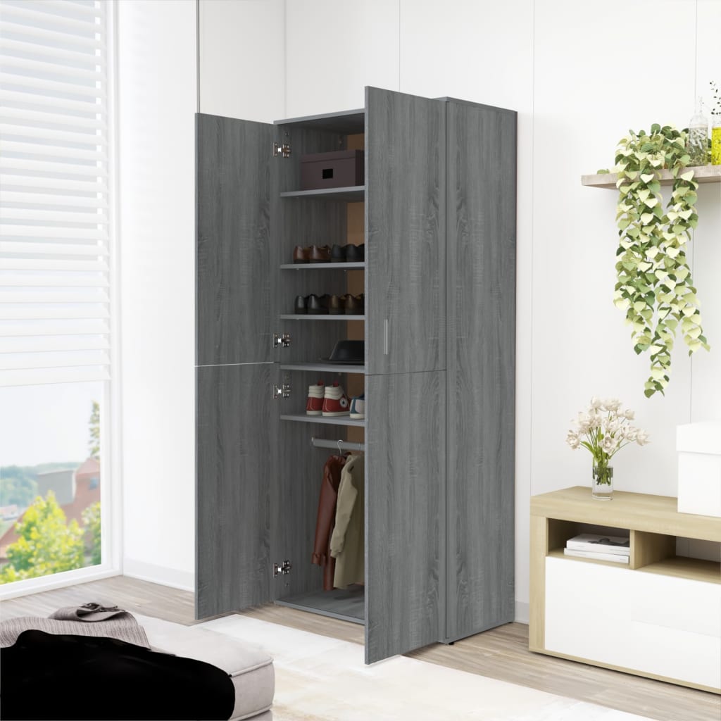 Mueble zapatero madera de ingeniería gris Sonoma 80x39x178 cm