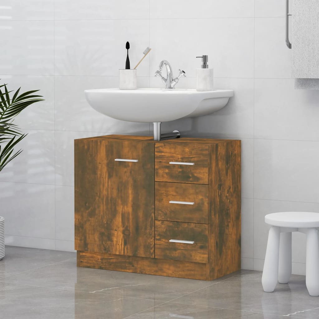 Vetonek Mueble de lavabo madera contrachapada roble ahumado 63x30x54 cm