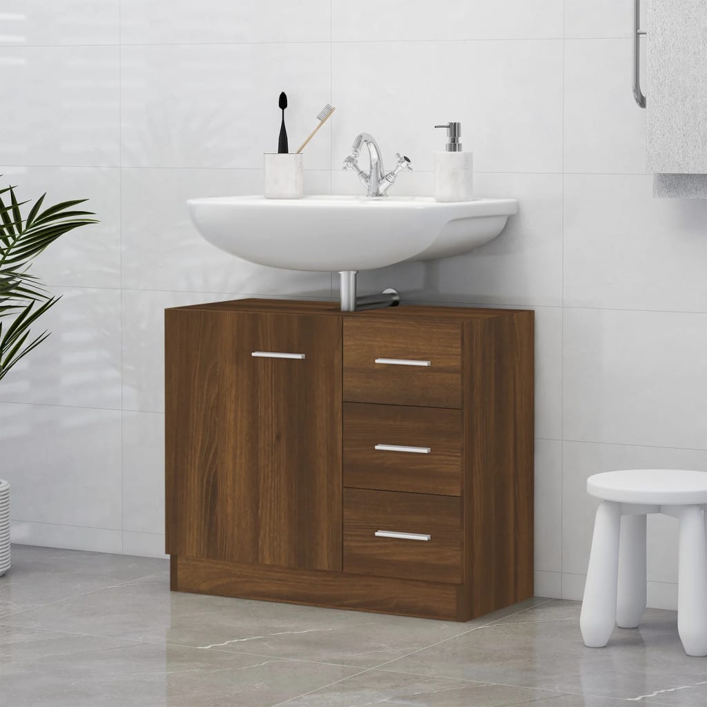 Vetonek Mueble de lavabo madera contrachapada marrón roble 63x30x54 cm