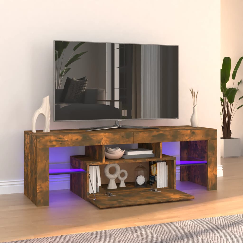 Vetonek Mueble de TV con luces LED roble ahumado 120x35x40 cm