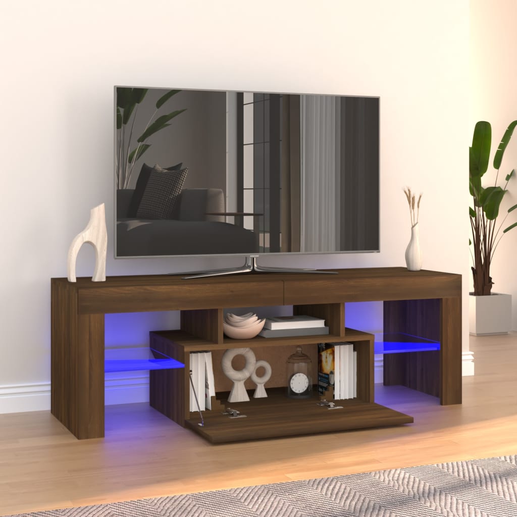 Vetonek Mueble de TV con luces LED marrón roble 120x35x40 cm