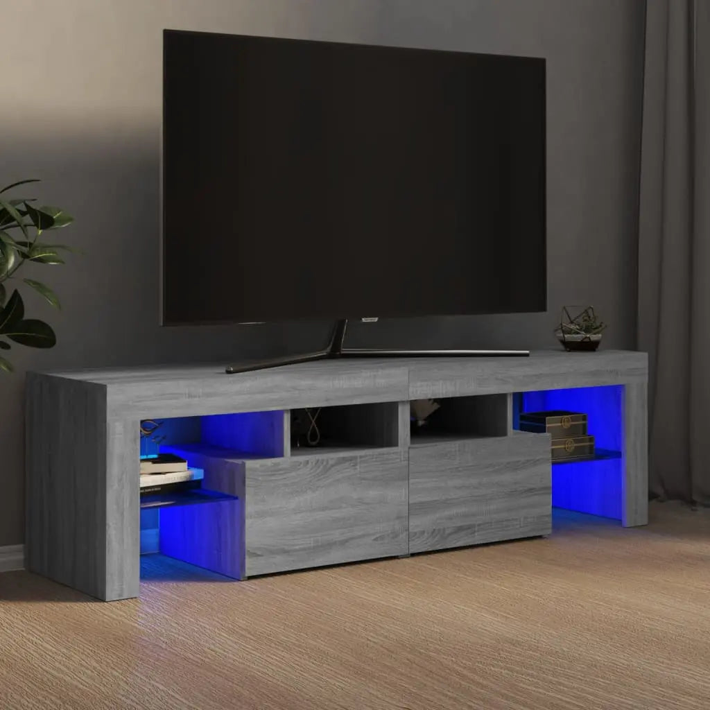 Vetonek Mueble de TV con luces LED gris Sonoma 140x36,5x40 cm