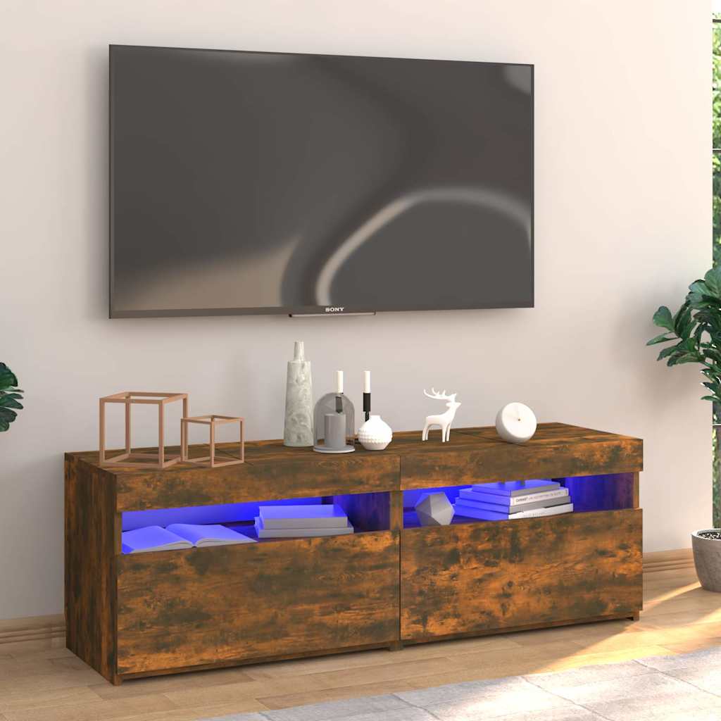 Vetonek Mueble de TV con luces LED roble ahumado 120x35x40 cm