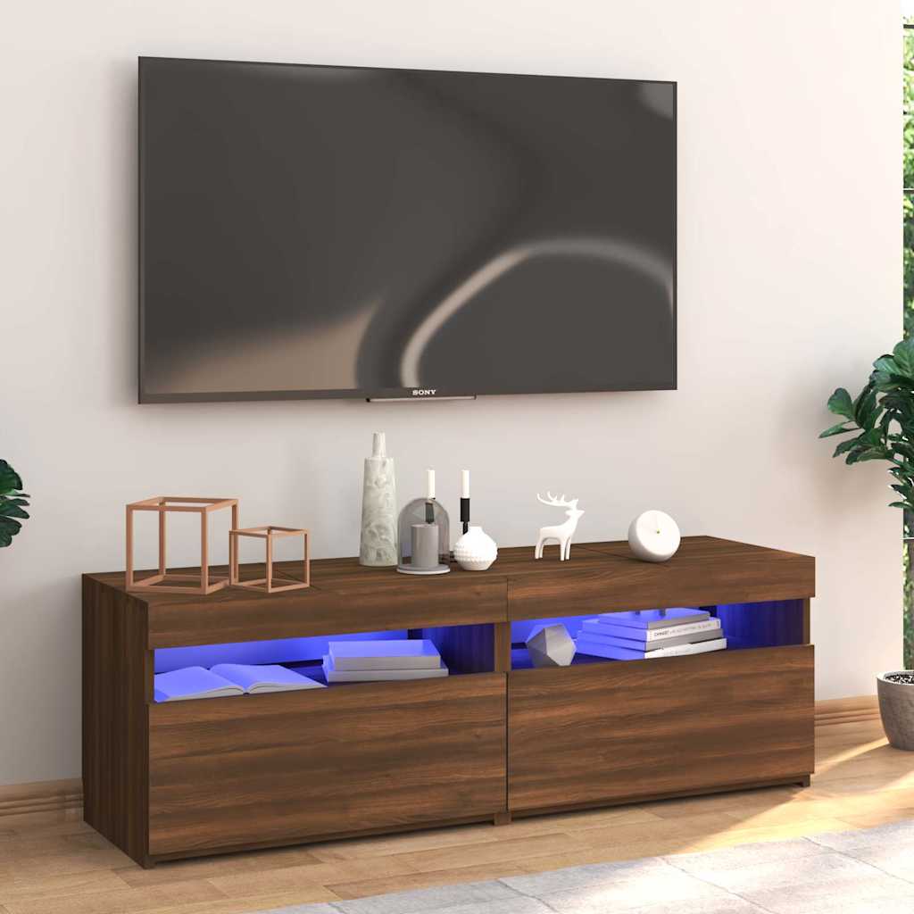 Vetonek Mueble de TV con luces LED marrón roble 120x35x40 cm