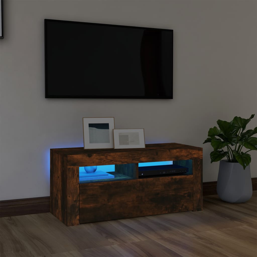 Vetonek Mueble de TV con luces LED roble ahumado 90x35x40 cm