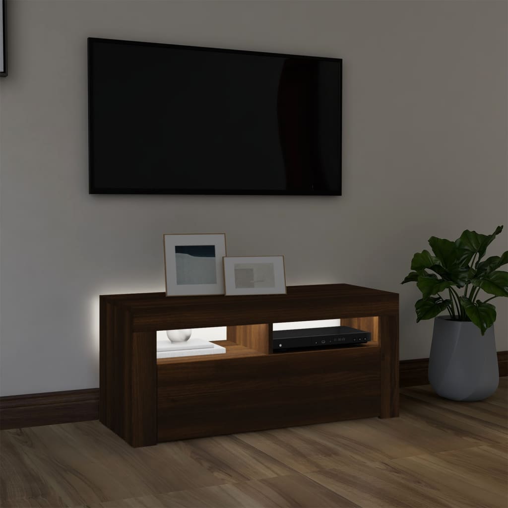 Gabinete de TV com LEDs LEDs Oak Brown 90x35x40 cm