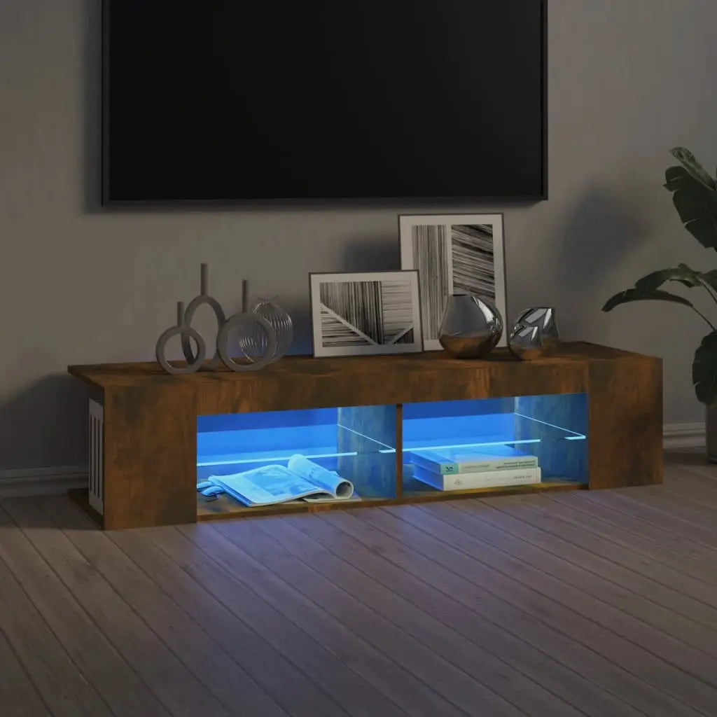 Vetonek Mueble de TV con luces LED roble ahumado 135x39x30 cm