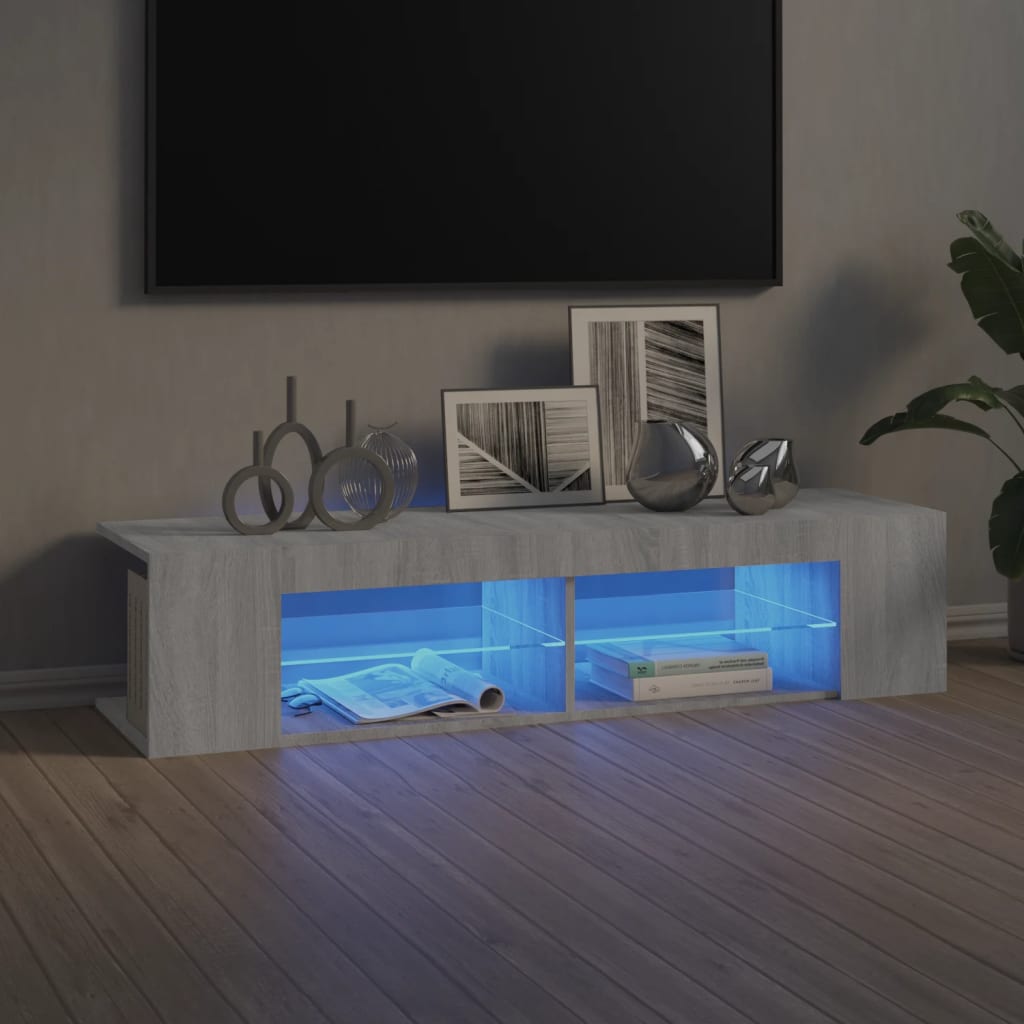 Vetonek Mueble de TV con luces LED gris Sonoma 135x39x30 cm