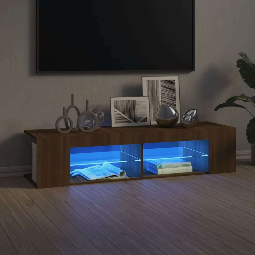 Vetonek Mueble de TV con luces LED marrón roble 135x39x30 cm