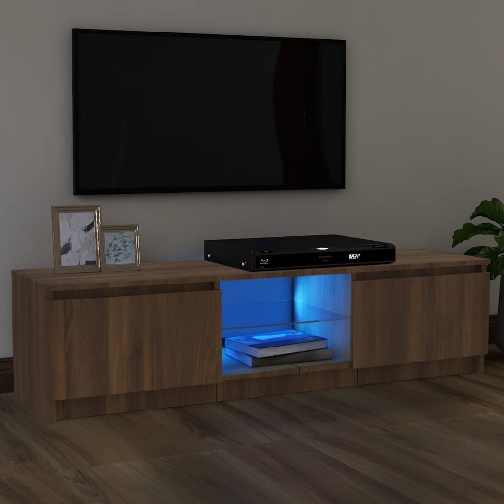 Vetonek Mueble de TV con luces LED marrón roble 120x30x35,5 cm