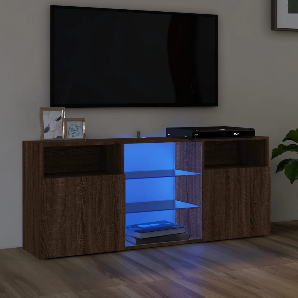 Vetonek Mueble de TV con luces LED marrón roble 120x30x50 cm