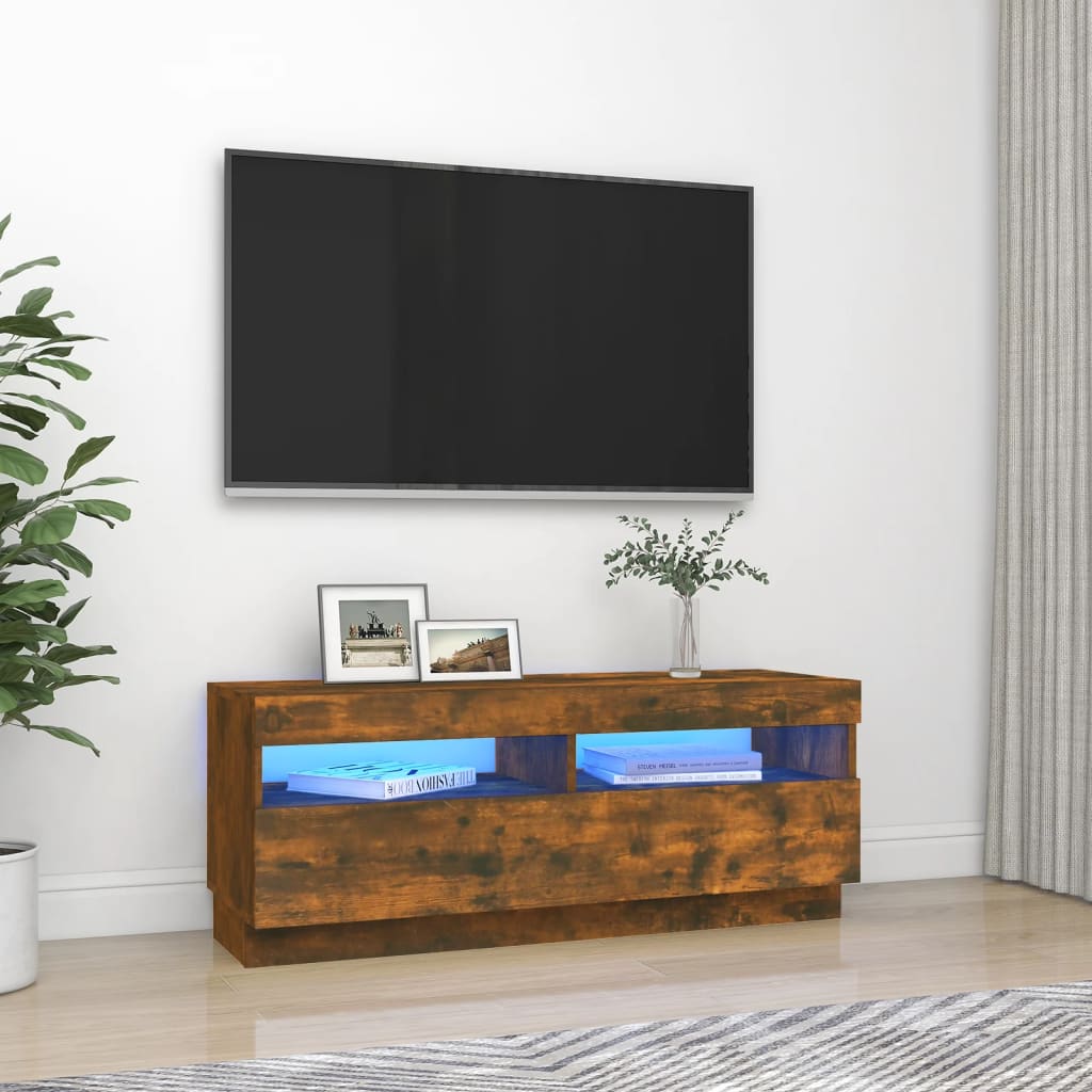 Vetonek Mueble de TV con luces LED roble ahumado 100x35x40 cm