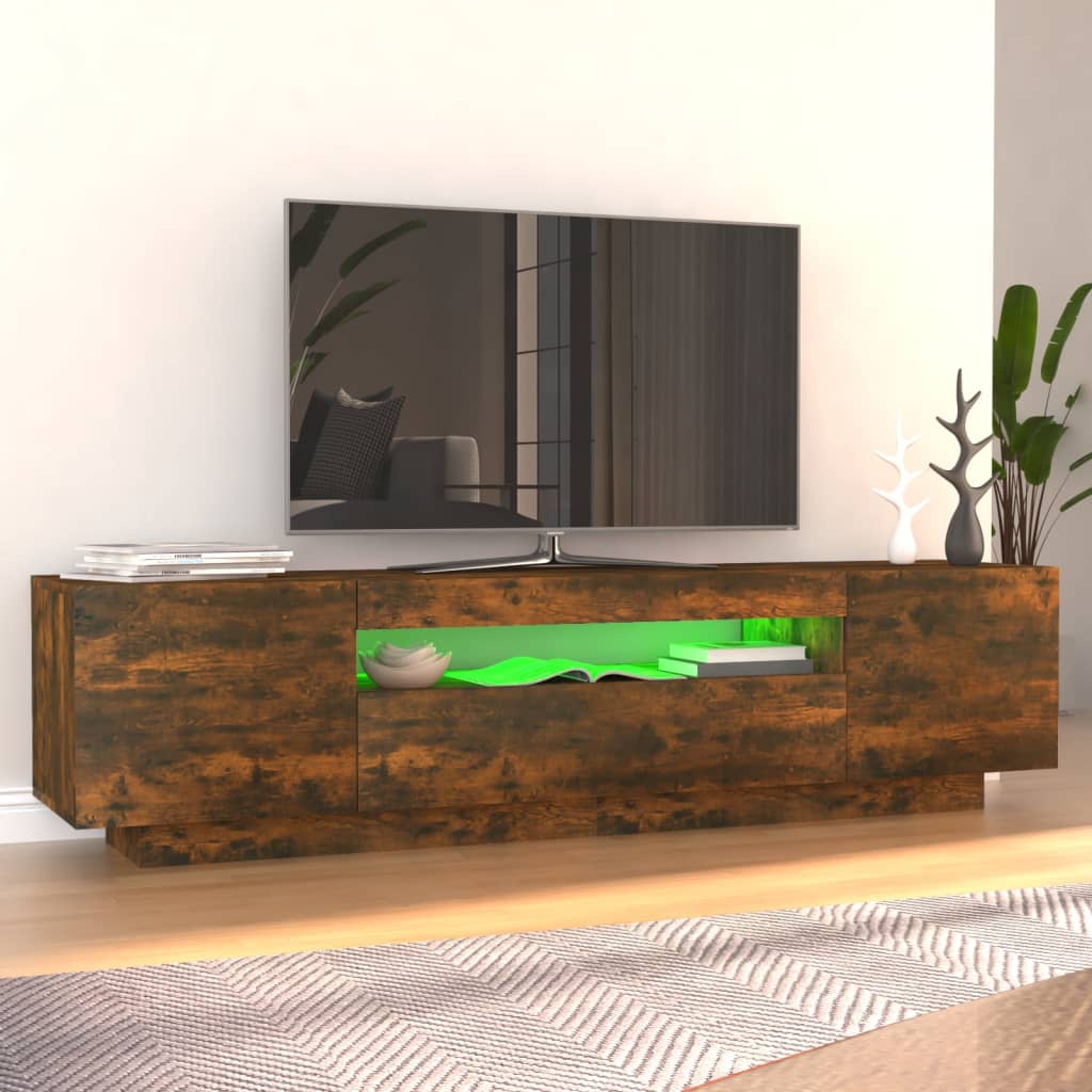 Cabinet télévisé avec des lumières LED en chêne fumé 160x35x40 cm